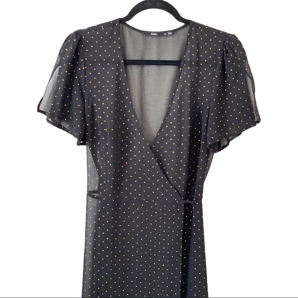 NWOT Sportsgirl Black and Gold Wrap Midi Dress - Picture 3 of 9